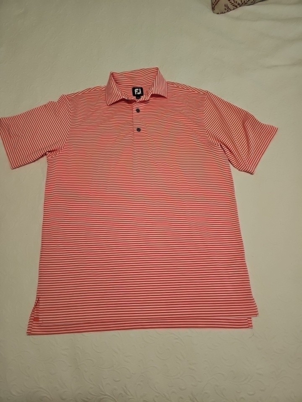 FootJoy Coral and White Striped Performance Polo Size M